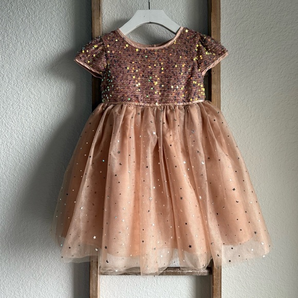 Blueberi Blvd. Iridescent Mauve & Light Pink All Over Sequined Tulle Dress  4T